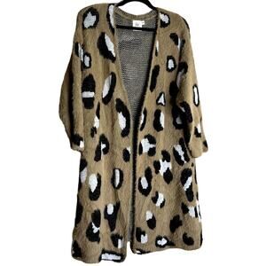 Grace & Emma Duster Cardigan Sweaters Women S / M Leopard Knit Mobwife Cozy Fall